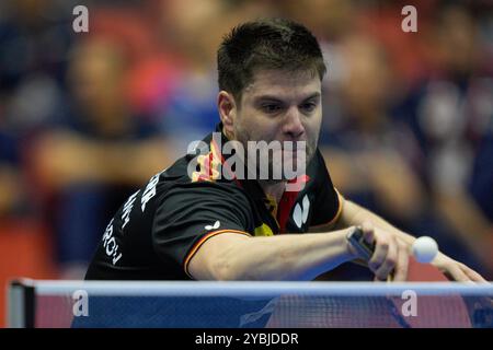 Linz, Österreich. Oktober 2024. LINZ, ÖSTERREICH - 19. OKTOBER: Dimitrij Ovtcharov von Deutschland während der Tischtennis-Europameisterschaft am 19. Oktober 2024 in Linz, Österreich.241019 SEPA 19 118 - 20241019 PD3912 Credit: APA-PictureDesk/Alamy Live News Stockfoto