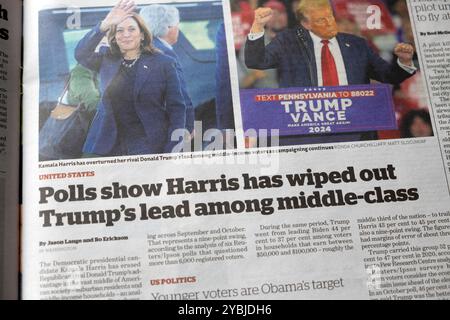 US-AMERIKANISCHE "Umfrageshow (Kamala) Harris hat (Donald) Trumps Führung unter der Mittelschicht vernichtet" i Zeitungswahl artikel 11 Oktober 2024 London Großbritannien Stockfoto