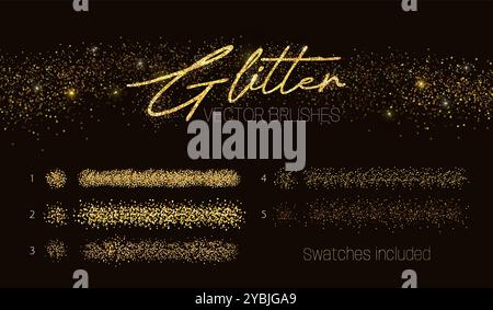 Glitzer-Streubürsten. Satz abstrakter goldener Texturen. Stock Vektor