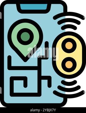 Das Smartphone zeigt die Position des drahtlosen Ladepads für Elektroautos auf einer Karte an Stock Vektor