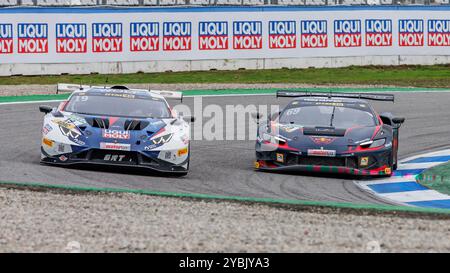 Hockenheim, Deutschland. Oktober 2024. Von links: Luca Engstler (GER, Lamborghini, Lamborghini Team Liqui Moly von GRT), Thierry Vermeulen (NED, Ferrari, Emil Frey Racing), 19.10.2024, Hockenheim (Deutschland), Motorsport, DTM, Finale Hockenheimring 2024 Credit: dpa/Alamy Live News Stockfoto