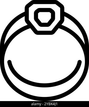 Einfache Strichkunst-Ikone eines Rings mit einem großen achteckigen Stein Stock Vektor