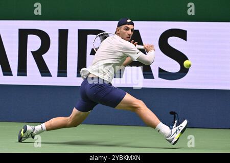 Stockholm, Schweden. Oktober 2024. STOCKHOLM, SCHWEDEN 20241019Tallon Griekspoor aus den Niederlanden im Halbfinale BNP Paribas Nordic Open ATP Tennis Singles gegen Grigor Dimitrov aus Bulgarien in der Königlichen Tennishalle in Stockholm, Schweden, am 19. Oktober 2024. Foto: Claudio Bresciani/TT/Code 10090 Credit: TT News Agency/Alamy Live News Stockfoto