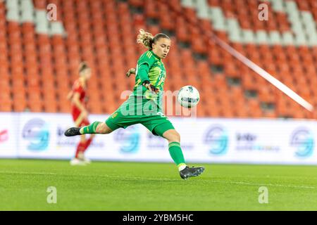 Lüttich, Belgien. Oktober 2024. Torhüterin Lise Musique (32) von Standard, dargestellt während eines Frauenfußballspiels zwischen Standard Femina de Lüttich und RSC Anderlecht Women am 3. Spieltag der Saison 2024 - 2025 in der belgischen Lotto Women's Super League, am Mittwoch, 16. Oktober 2024 in Lüttich, BELGIEN. Quelle: Sportpix/Alamy Live News Stockfoto