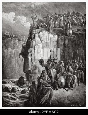 Schlachten der Propheten von Baal (1 Könige 18:40) Altes Testament. Antike Bibelillustration von Gustave Dore (1832–1883) Stockfoto