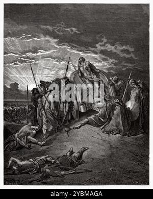 Der Tod von König Ahab in seinem Wagen. Altes Testament. Antike Bibelillustration von Gustave Dore (1832–1883) Stockfoto