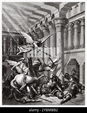 Die Vertreibung von Heliodorus. Heliodorus versucht, Schätze aus dem Tempel von Jerusalem zu holen. Altes Testament. Antike Bibelillustration von Gustave Dore (1832–1883) Stockfoto