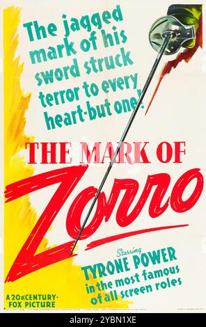 Das Mark of Zorro (20. Jahrhundert Fuchs, 1940) altes Filmplakat Tyrone Power als Zorro Stockfoto