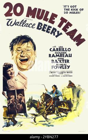 Vintage-Filmplakat für den Film 20 Mule Team - Wallace Beery aus dem Jahr 1940 Stockfoto