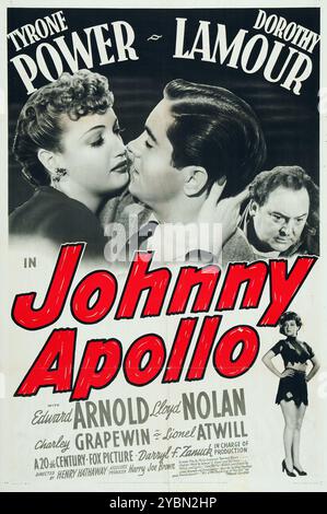 Vintage-Filmplakat für den Film Johnny Apollo - Regie: Henry Hathaway (1940) mit Tyrone Power und Dorothy Lamour Stockfoto