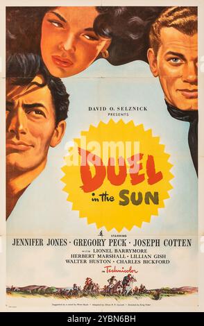 Duel in the Sun (United Artists, 1947) Western. Oldtimer-Filmposter. Mit Jennifer Jones, Gregory Peck und Joseph Cotten - Western-Film Stockfoto