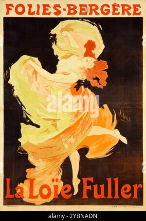 Farbiges lithografisches Poster für Folies Bergere mit Loie Fuller von Jules Cheret. 1893. Stockfoto