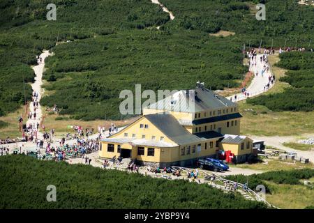 Berghütte Karkonosze Polen Dom Slaski aus der Vogelperspektive Stockfoto