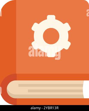 Orangefarbener Bucheinband mit Zahnradsymbol, das das technische Handbuch anzeigt Stock Vektor