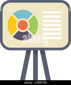 Die Präsentationstafel zeigt ein Tortendiagramm und Textinhalte an, die eine Geschäftspräsentation oder ein Meeting vorschlagen Stock Vektor