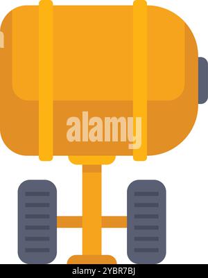 Gelber Wassertank-Anhänger für Traktor, der Erntegut auf dem Feld spritzt, Symbol für landwirtschaftliche Maschinen, flache Vektorgrafik Stock Vektor