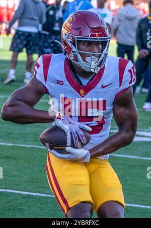 College Park, USA. Oktober 2024. COLLEGE PARK, MD - 19. OKTOBER: Jaden Richardson (15) vor einem Big10-Fußballspiel zwischen den Maryland Terrapins und den USC Trojans am 19. Oktober 2024 im SECU Field im College Park, Maryland. (Foto: Tony Quinn/SipaUSA) Credit: SIPA USA/Alamy Live News Stockfoto