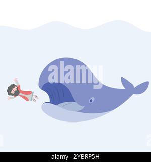 Jonah und der Wal im Ozean Illustrationsvektor isoliert auf weißem Hintergrund Stock Vektor