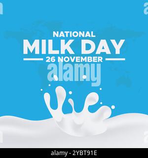 Nationale Milchtag-Vektor-Illustration. Illustrationsvektor für Frischmilch. Nationaler Milchtag mit blauem Hintergrundvektor, Stock Vektor