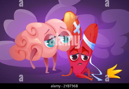 Herz-Hirn-Verbindung. Traurige Liebe Emotion Konzept Illustration. Körperliche und psychische Gleichgewichtsversorgung für Menschen. Harmonie-Partnerschaft zwischen Brummen Stock Vektor