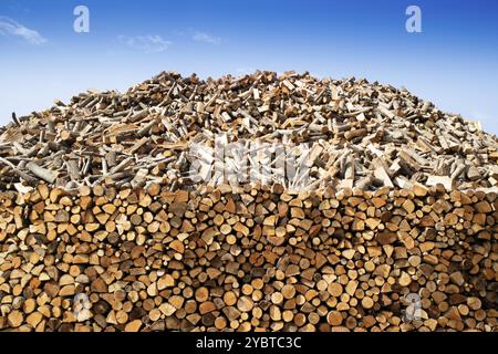 Fotografische Dokumentation eines großen Holzstapels, der für den Winter reserviert ist Stockfoto