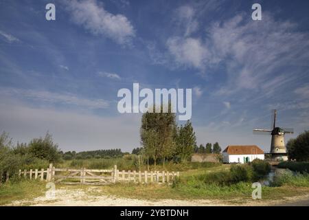 Die Kilsdonkse WindmühleDie Kilsdonkse Mühle am Fluss Brabantse AA in der Nähe des niederländischen Dorfes Dinther ist eine einzigartige Kombination aus Windmühle und Wassermühle Stockfoto