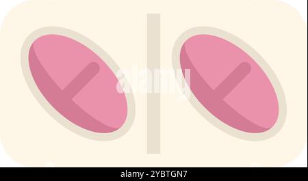 Diese Vektor-Illustration zeigt eine Blisterpackung mit zwei rosafarbenen ovalen Tabletten, die Medikamente, Gesundheitswesen und Arzneimittel darstellen Stock Vektor