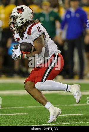 19. Oktober 2024: Arkansas State Red Wolves Running Back Ja’Quez Cross (2) führt während eines College-Football-Spiels zwischen den Arkansas State Red Wolves und den Southern Miss Golden Eagles im M.M. Roberts Stadium in Hattiesburg, Mississippi. Bobby McDuffie/CSM Stockfoto