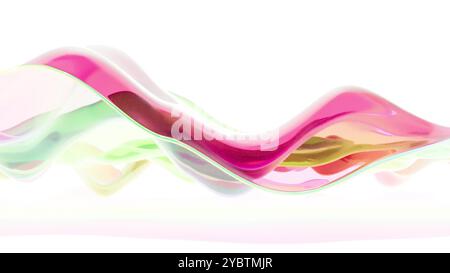 Abstrakte Farbglaswelle auf weißem BG 3D-Rendering Stockfoto
