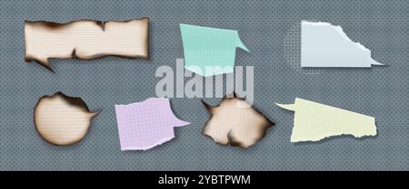 Sprachaufkleber aus Grunge-Papier. Text-Chat-Cloud für Gespräche in Vintage-Comic-Grafik. Darstellung von Retro-Sprechnotizen und Dialognachrichten. Kreativ Stock Vektor