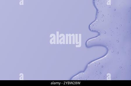 Flüssiger Gelfluss auf blauem Hintergrund. Vektor realistische Illustration der violetten Serumtextur, Hautpflegelotion mit Luft- oder Ölblasen, Feuchtigkeitskosmetik Stock Vektor