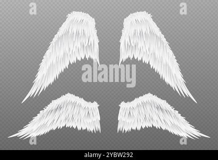 Weiße Engelsflügel isoliert auf transparentem Hintergrund. Vektor realistische Illustration von Party, Maskerade, Karneval, Festival Kostüm Element gemacht Stock Vektor