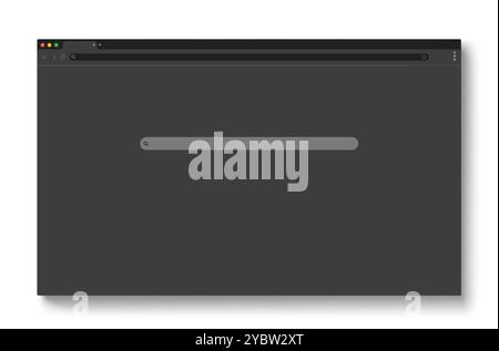 Webbrowser-Fenster-Mockup mit url und Suchleiste, Schaltflächen und Schildern. Graue Bildschirmvorlage für Computer oder Laptop im dunklen Modus. Einfache Vektorbahnen Stock Vektor