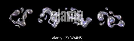 3D Metall Chrom Flüssigkeit y2k Form Objekt Vektor. Isoliertes Hologramm Quecksilberfluidblob-Element. Futuristisch-ästhetisch gewellter und glänzender Tropfen. Kreatives Holo Stock Vektor