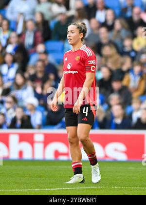 Brighton UK 19. Oktober 2024 - Maya Le Tissier von Manchester United während des Barclays Women's Super League Fußballspiels zwischen Brighton & Hove Albion und Manchester United im American Express Stadium , Brighton : Credit Simon Dack /TPI/ Alamy Stockfoto