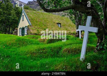 Island, Südosten Islands, Austurland, Hof, Hofskirkja Kirche Stockfoto