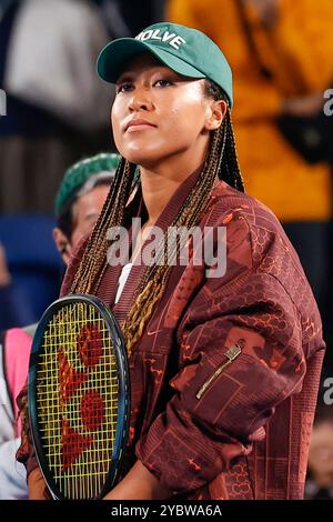 Tokio, Japan. Oktober 2024. Der japanische Profi-Tennisspieler Naomi OSAKA nimmt an einer Sonderveranstaltung „Yonex Tennis Festival 2024“ im Rahmen des Toray Pan Pacific Open Tennis Turniers 2024 im Ariake Coliseum Teil. Das Turnier findet vom 21. Bis 27. Oktober statt. (Kreditbild: © Rodrigo Reyes Marin/ZUMA Press Wire) NUR REDAKTIONELLE VERWENDUNG! Nicht für kommerzielle ZWECKE! Quelle: ZUMA Press, Inc./Alamy Live News Stockfoto