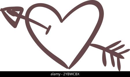 Handgezeichneter Doodle-Pfeil Mit Durchbohrtem Herz-Clipart Stock Vektor