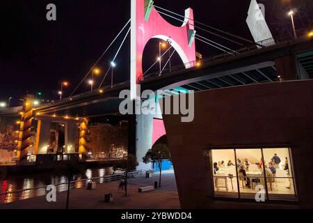 Bilbao 11.10.2024 die Brücke Puente de la Salve vor dem Gelände des Guggenheim Museum Bilbao in Spanien *** Bilbao 11 10 2024 die Brücke Puente de la Salve vor dem Guggenheim Museum Bilbao in Spanien Stockfoto