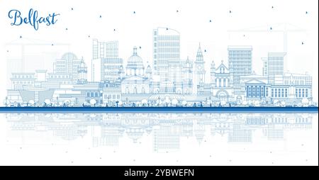 Umreißen Sie die Skyline von Belfast Northern Ireland City mit blauen Gebäuden und Reflexionen. Vektorabbildung. Belfast Stadtlandschaft mit Wahrzeichen. Stock Vektor