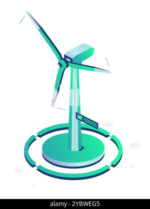 Isometrisches Windkraftwerk, isoliert auf weißem Hintergrund. Vektordarstellung. Windkraftanlagen Erzeugen Saubere Energie. Infografik. Stock Vektor