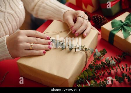 Geschenkbox mit natürlichen Dekorationen Stockfoto