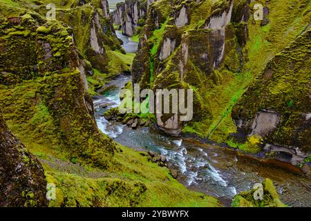 Island, Sudurland, Fjadrargljufur Canyon im Süden Islands Stockfoto