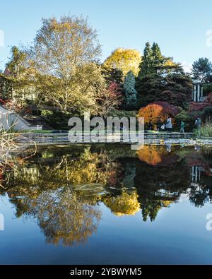 Herbstfarben und Reflexionen im Londoner Hill Garden und Pergola in Hampstead. Stockfoto