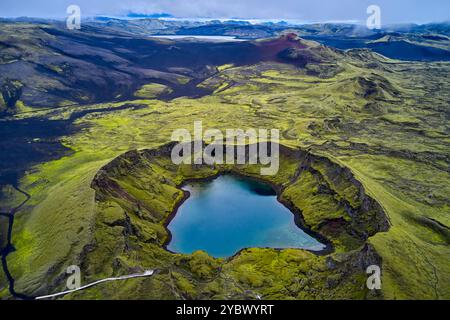 Island, Sudurland, Skaftafell-Nationalpark, Lakagigar-Vulkanregion, Tjarnargígur-Krater Stockfoto