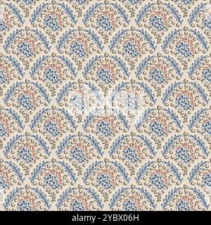 Blumen ruhiges nahtloses Muschelmuster. Endloser Hintergrund mit Blumenmuster. Handgezeichnete Vektorgrafik. Stock Vektor