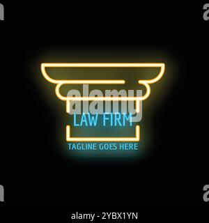Neonschild für eine Anwaltskanzlei mit Säulen und einem Slogan, perfekt für die Werbung für Rechtsdienstleistungen Stock Vektor