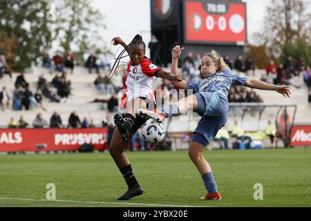 ROTTERDAM - (l-r) Celainy Obispo von Feyenoord V1, Danique Tolhoek von Ajax während des Azerion Women's Eredivisie Matches zwischen Feyenoord und Ajax im Sportkomplex Varkenoord am 20. Oktober 2024 in Rotterdam, Niederlande. ANP PIETER STAM DE JONGE Stockfoto