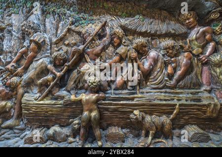 Das Wandgemälde von Frank Abraham zeigt das Leben vor und während der römischen Besatzung. Cardiff Castle, Wales, Großbritannien Stockfoto