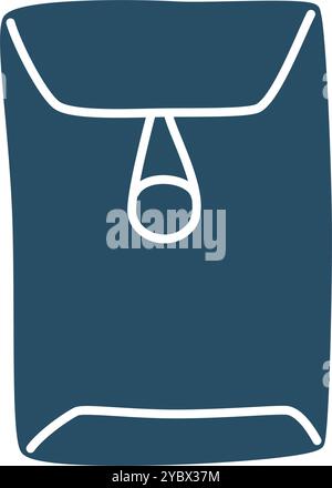 Kritzelbuchstabe, offener Knopf, Schnur, handgezeichneter Umschlag mit dünner schwarzer Linie Stock Vektor